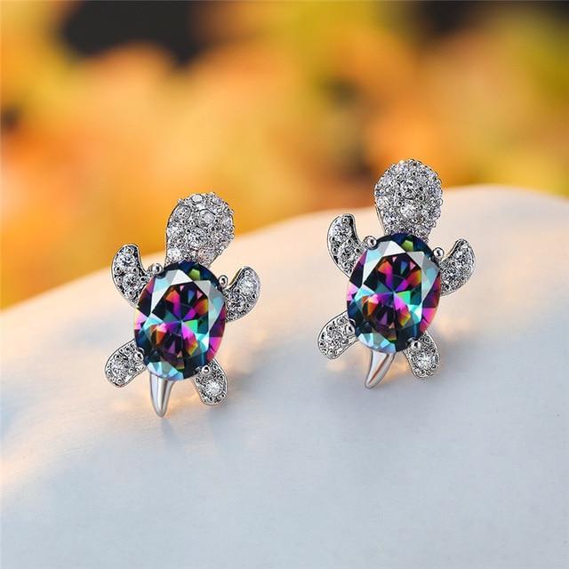 Sea Turtle Earrings in Zirconium and Silver | Sustainable Ocean-Inspired Jewelry