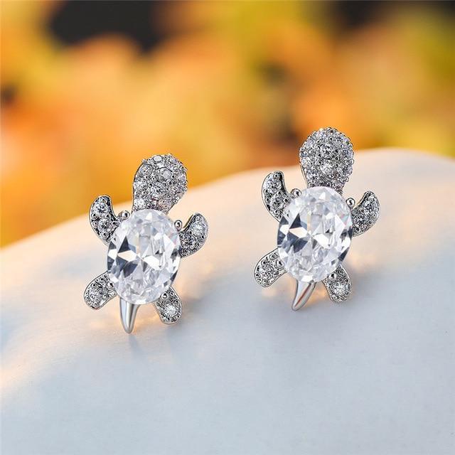 Sea Turtle Earrings in Zirconium and Silver | Sustainable Ocean-Inspired Jewelry